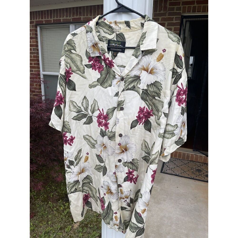 Hawaiian Reserve Collection Men's Shirt XL Short Sleeve Button Up Beige Cotton